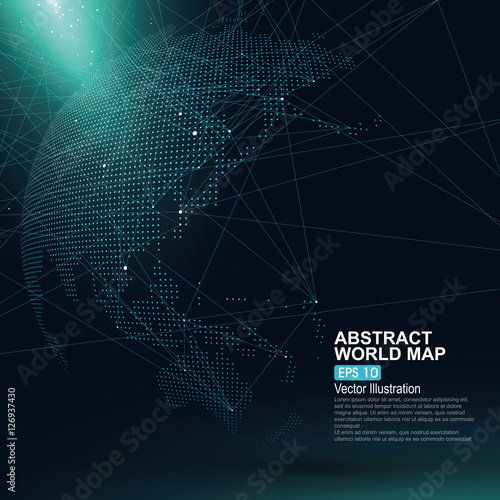 Three-dimensional abstract planet, Dot world map consisting of, representing the global, 
Global network connection,international meaning.