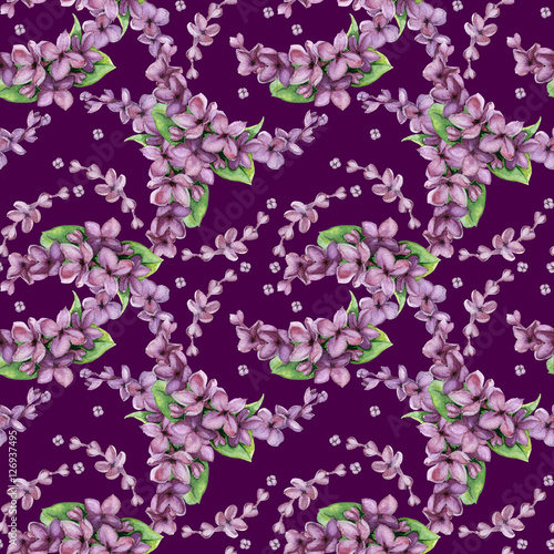 Watercolor violet lilac seamless pattern. May be used for floral wallpaper  textile design or wrapping paper.
