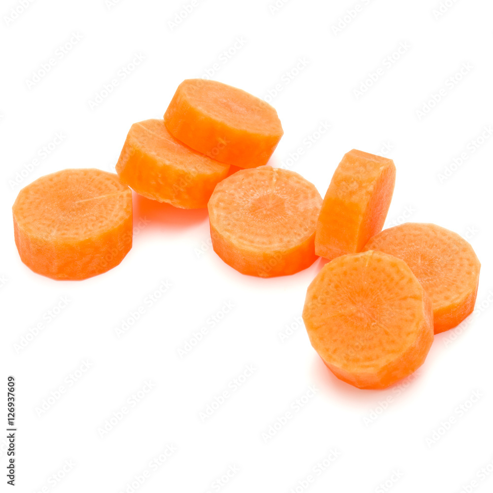 Chopped carrot slices isolated on white background cutout Chopped carrot slices isolated on white background cutout