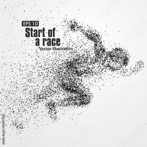 Running Man, particle divergent composition, vector illustration.