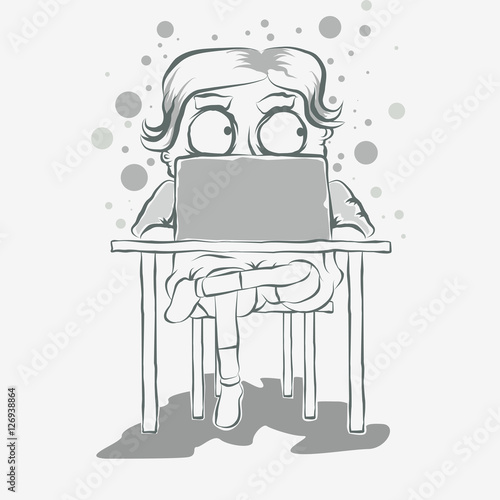 working and watching suspicious thing on computer