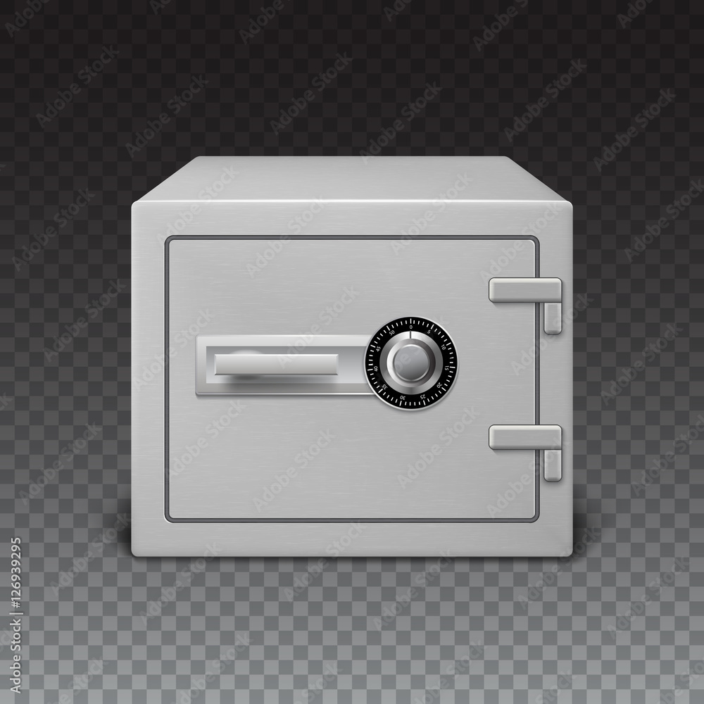3D icon metal box on a transparent background, front view. Safe with digital lock with sophisticated details. Realistic vector image 3D icon metal box on a transparent background, front view. Safe with digital lock with sophisticated details. Realistic vector image