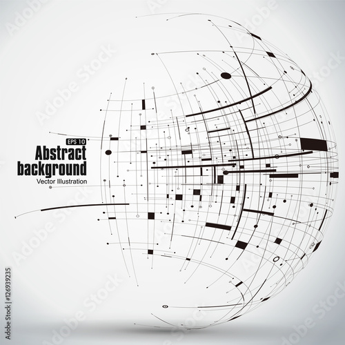 Points, curves, surfaces formed wireframe sphere, science and technology abstract illustration.