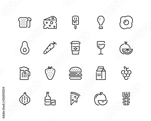 Food and beverage outline icon set