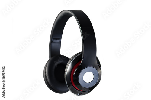 Wireless black headphones side view isolated on white