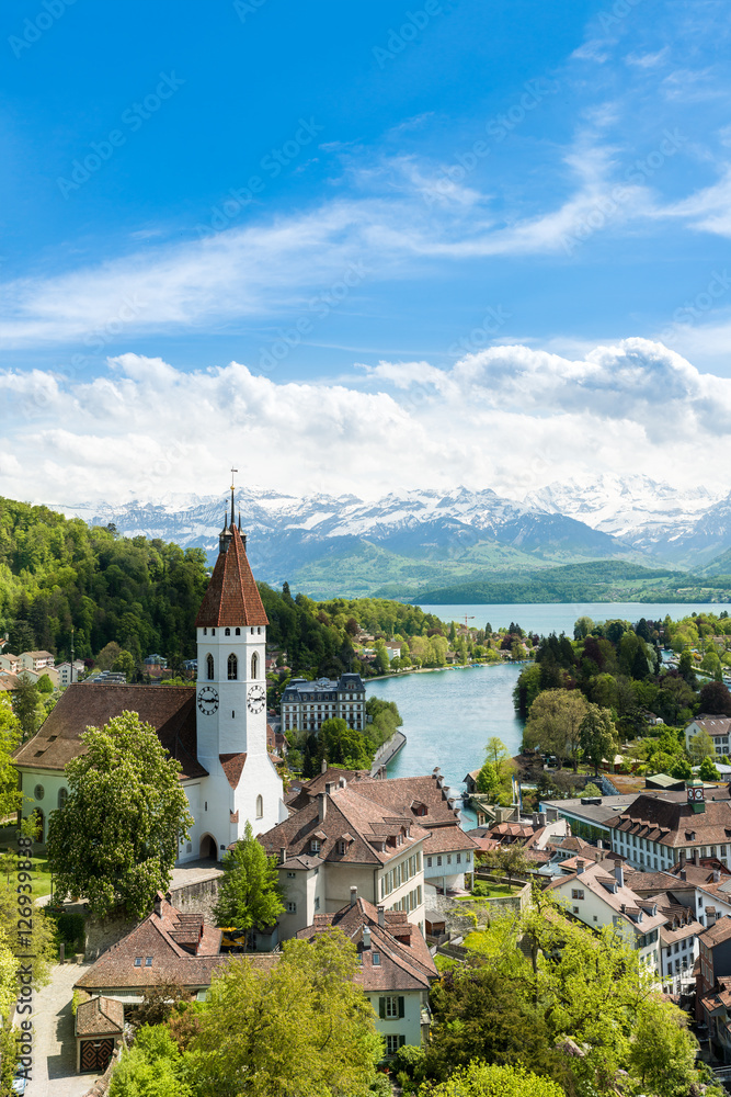 The historic city of Thun, in the canton of Bern in Switzerland. Beuatiful landscape in Switzerland