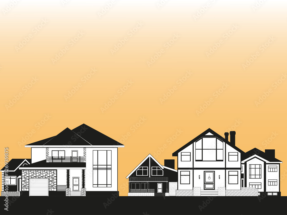 Residential area with private houses. Vector illustration. Residential area with private houses. Vector illustration.