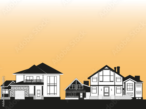 Residential area with private houses. Vector illustration.