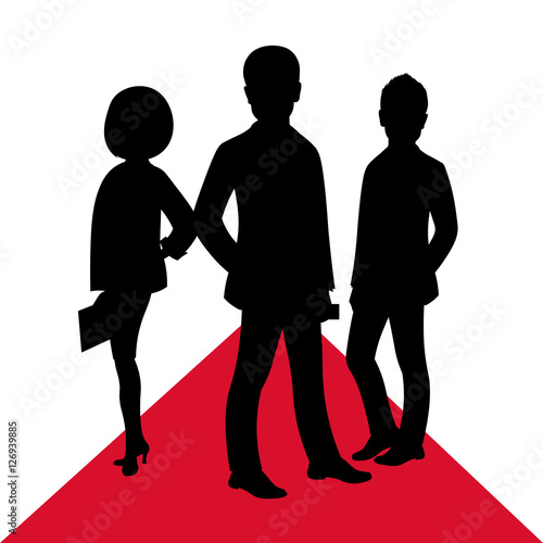 Business celebrity silhouette on red carpet. Male female People posing vector