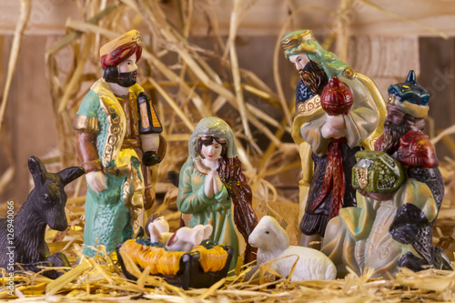 Christmas Manger scene with figurines