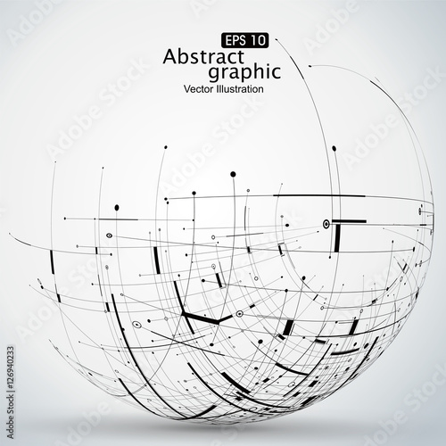 Points, curves, surfaces formed wireframe sphere, science and technology abstract illustration.