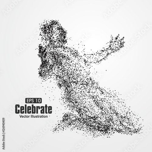 After the victory celebration, particle divergent composition, vector illustration.