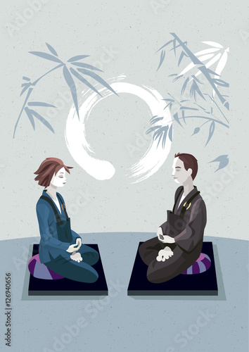 Couple Meditating with Enso