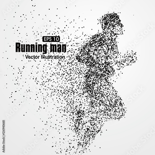 Running Man, particle divergent composition, vector illustration.