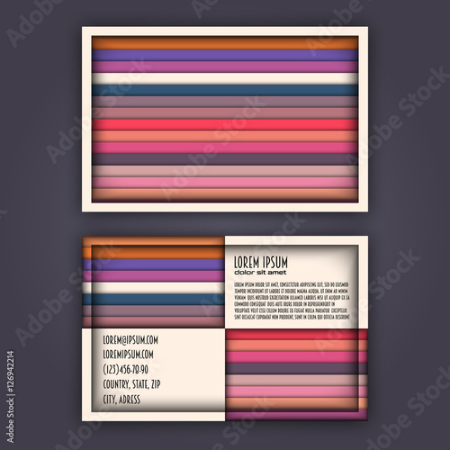 business card template with 3D paper colorful lines