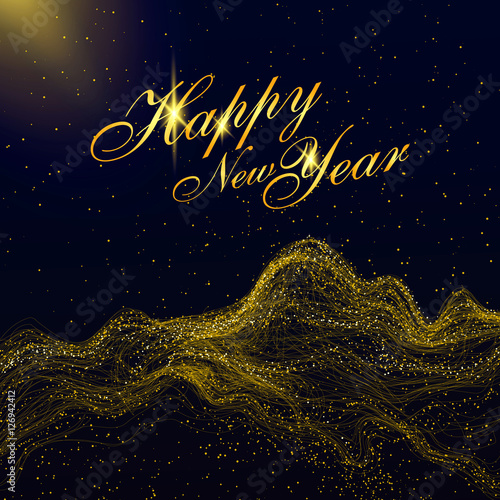 Particles of gold mountains, can be used as the background of the New Year.