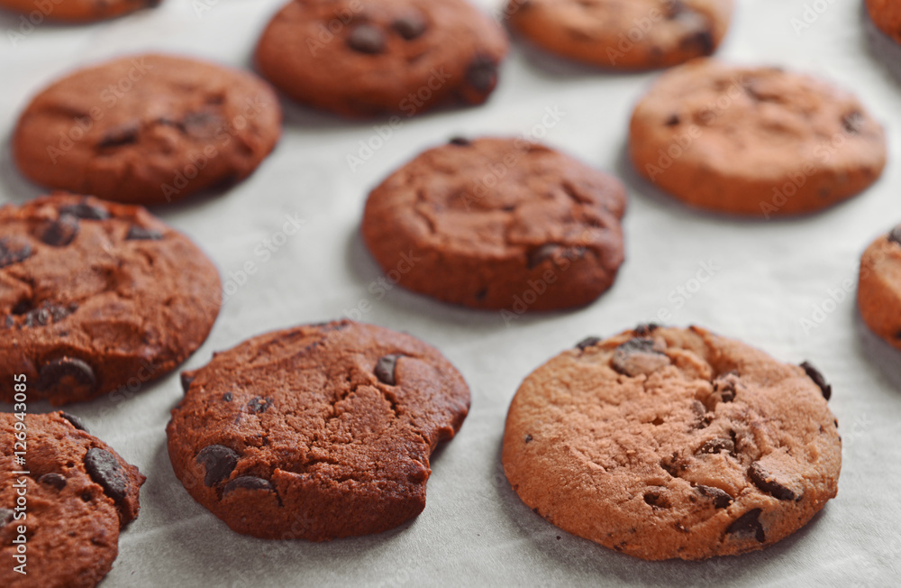 Freshly baked cookies on tray rack Freshly baked cookies on tray rack