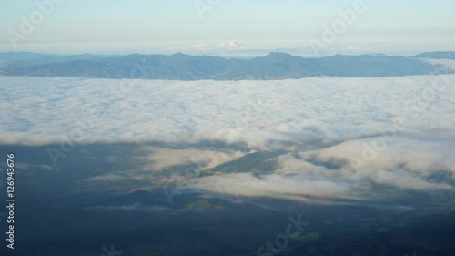 Timelapse morning mist movement over Mae Cham District from Inthanon mountain, Chiang Mai, Thailand.
