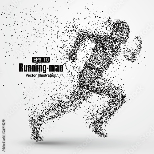 Running Man, particle divergent composition, vector illustration.