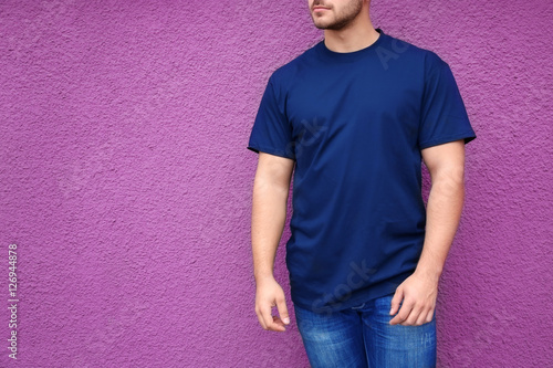 Young man in blank t-shirt ...