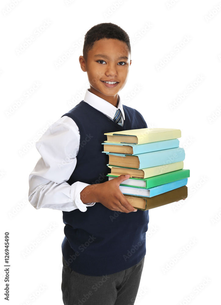 Cute teenager with books on white background Cute teenager with books on white background