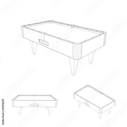 Empty billiard table set.Isolated on white.Vector outline illust