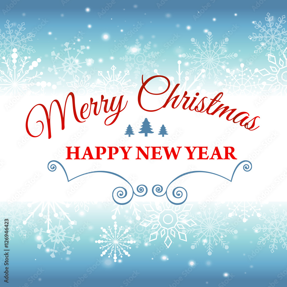 E-card for Happy New Year and Merry Christmas. Vector illustration.
