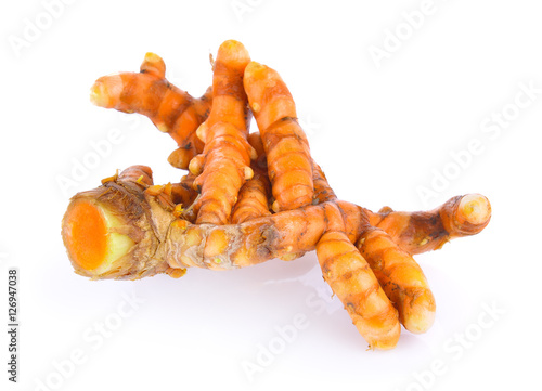 turmeric root on white background