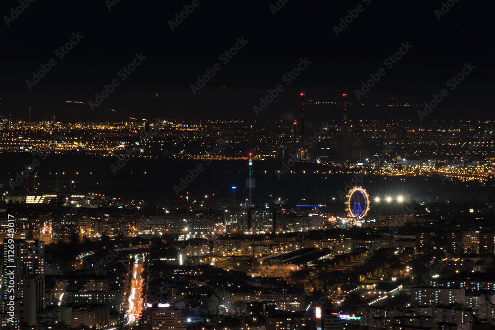 Vienna, aerial view at night with the Vienna Prater