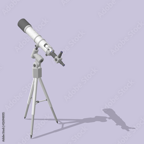 Telescope. Isolated on purple. 3d Vector illustration.