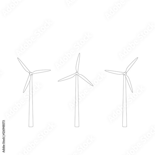 Wind turbin set.Isolated on white background.Vector outline illu