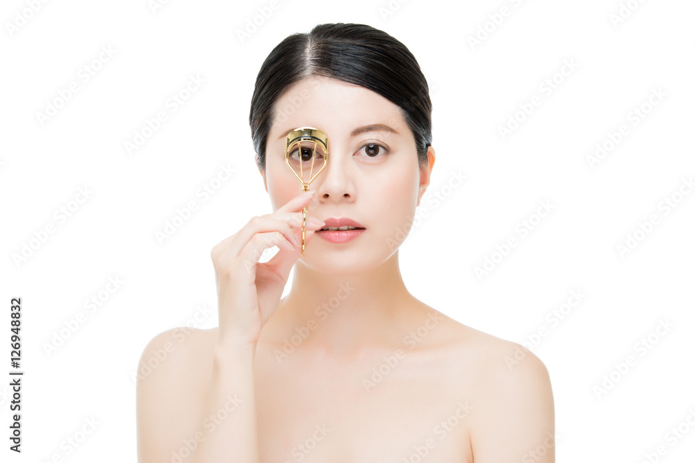 beautiful fashion girl holding eyelash curler makeup accessory beautiful fashion girl holding eyelash curler makeup accessory