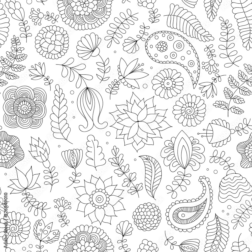 Seamless pattern with black and white doodle flowers Seamless pattern with black and white doodle flowers
