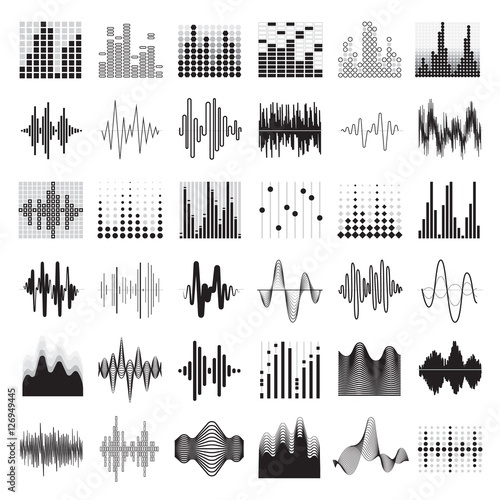 Audio Equalizer Black White Icons Set 