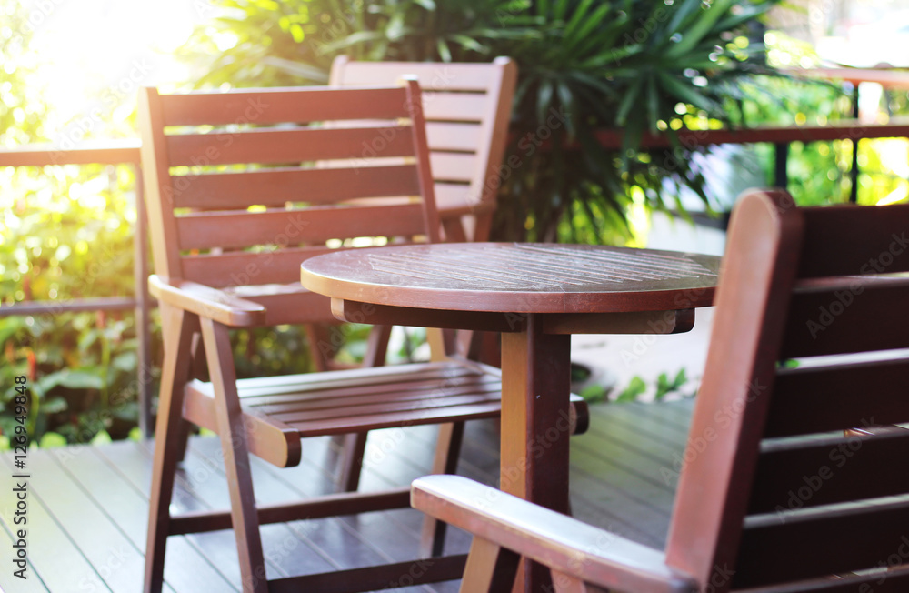 Chair and tables in outdoor at cafe
