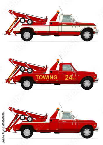 Side view of tow truck. Flat vector.