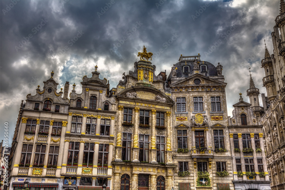 Houses of the famous Grand Place, Brussels, Belgium, HDR Image.