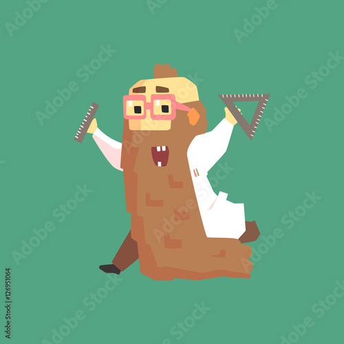 Funny Scientist In Lab Coat With Long Bead Running