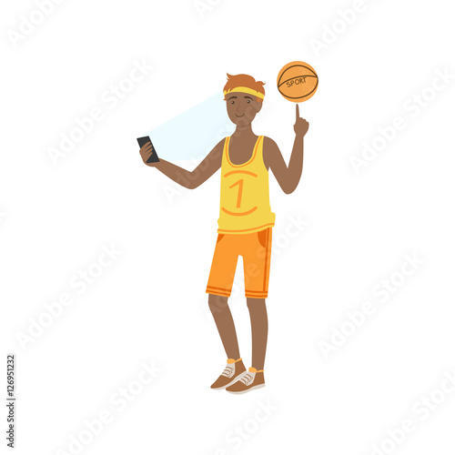 Basketball Player Taking Pictures With Photo Camera Illustration