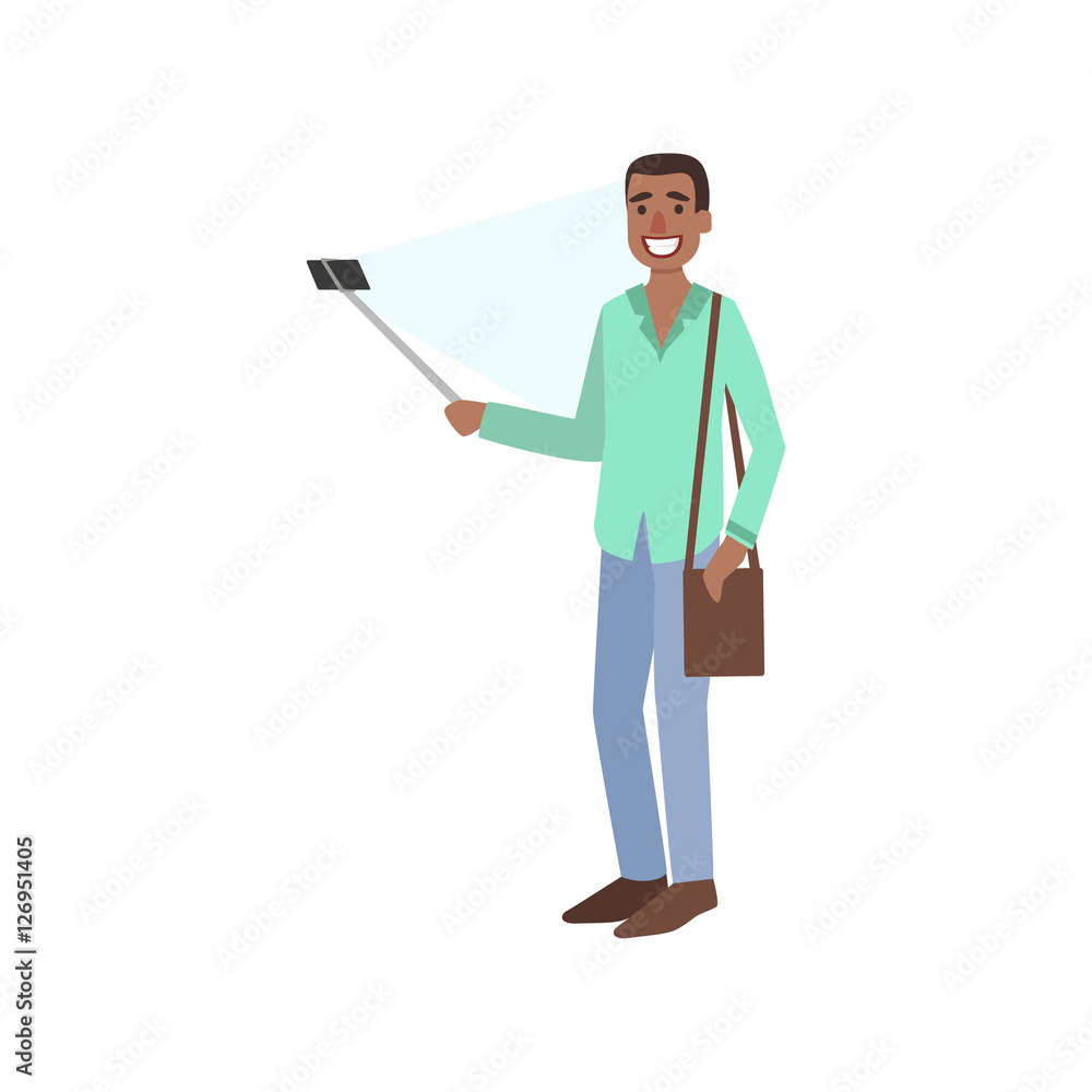 Black Guy Taking Picture With Selfie Stick Illustration Black Guy Taking Picture With Selfie Stick Illustration