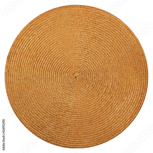 Round woven straw mat isolated on white background