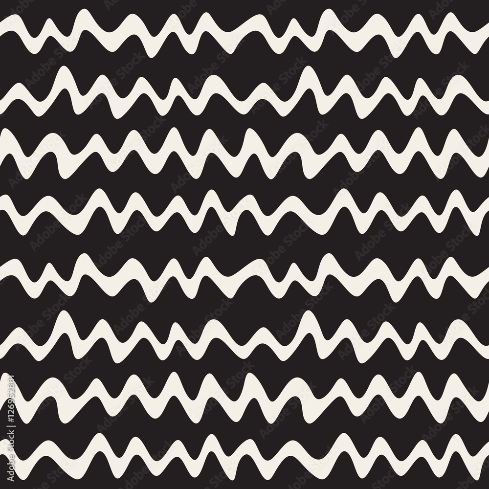 Vector Seamless Black and White Hand Drawn Wavy Stripes Pattern Vector Seamless Black and White Hand Drawn Wavy Stripes Pattern