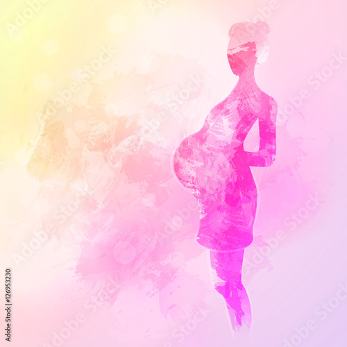 Expecting (pregnant) mother. Watercolor design element for pregnancy theme woman silhouette.