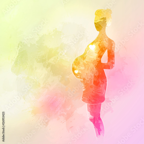 Expecting (pregnant) mother. Watercolor design element for pregnancy theme woman silhouette.