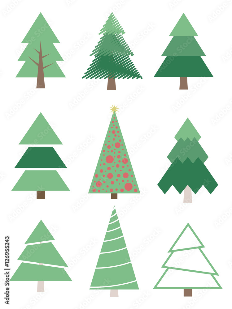 Obraz premium Set of stylized Christmas trees. Vector collection firs.