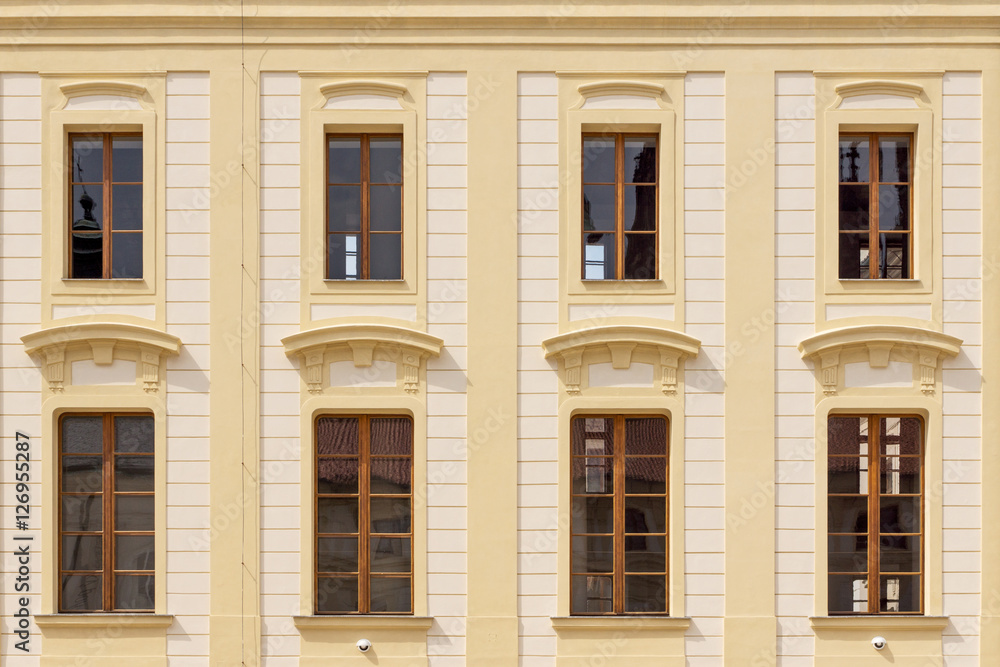 Traditional facade with windows from the Prague old town, Czech Republic