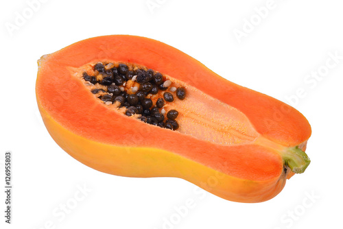 half of fresh ripe papaya isolated on white background