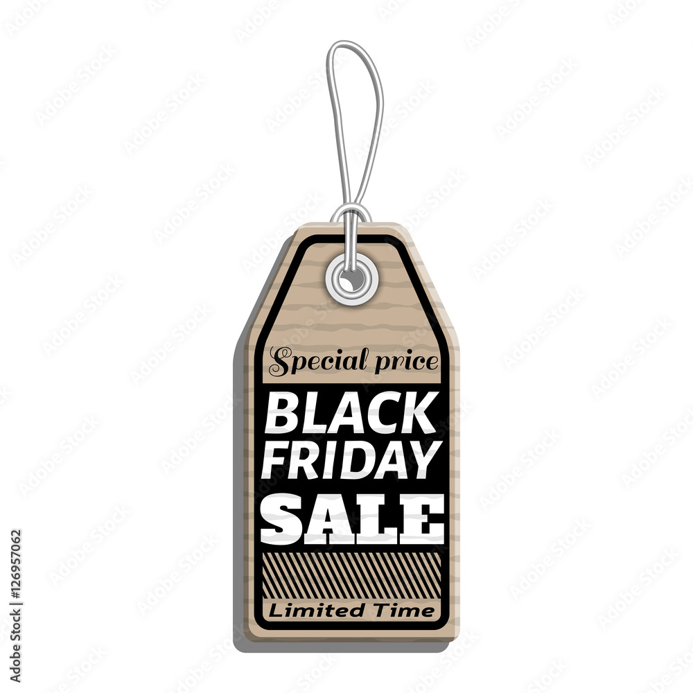 sale tag design on the theme of black friday sale, discount with cardboard texture.
