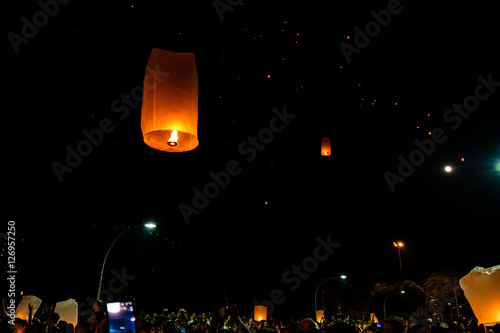 Lanterns flying above the tourists, Loy Krathong 2016, Chiang Mai