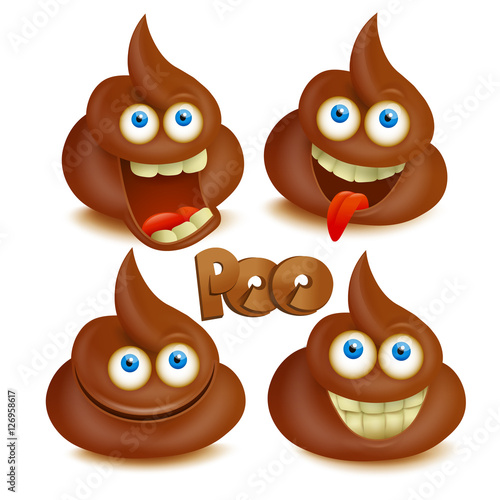 Set of vector poop emoji icons. Isolated over white